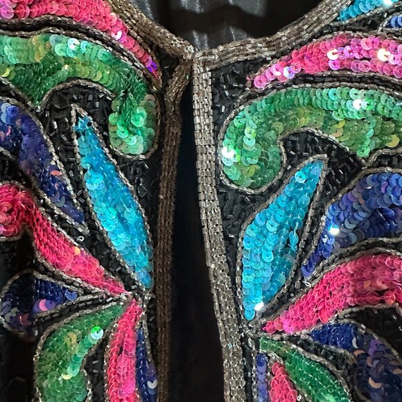 Vintage Silky Nites Silk & Beaded Evening Jacket XL PTP up to 24" EUC - Picture 7 of 16
